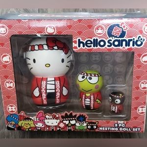 Hello Kitty Sanrio Omatsuri 3 Piece Nesting Doll Set Keroppi Chococat NIB